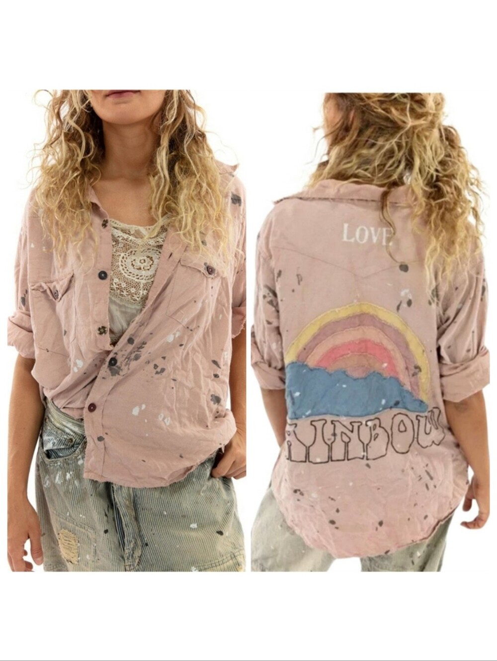 đď¸ Magnolia Pearl Kelly Western Top #1055 Bisou O/S | Rainbow LOVE Back Gypsy